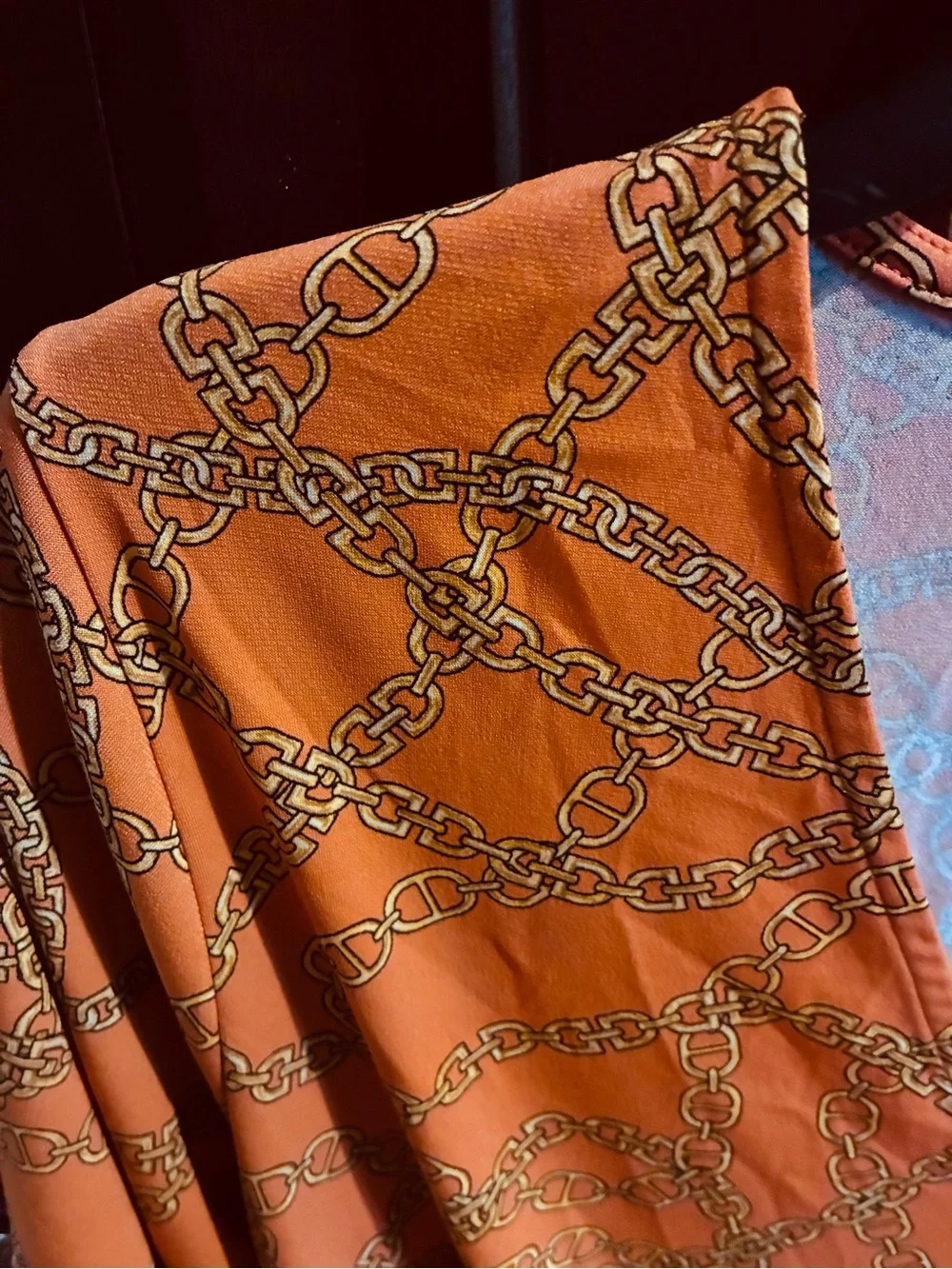 Michael Kors Orange Chain-Print V-Neck Blouse
